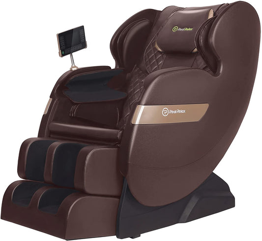 Real Relax 2022 Massage Chair of Dual-core S Track Recliner with Smart Voice Controller Zero Gravity， Brown