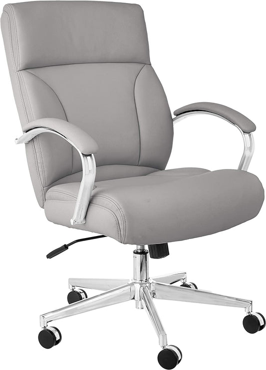 Amazon Basics Modern Executive Chair, 275lb Capacity with Oversized Seat Cushion, Grey Bonded Leather