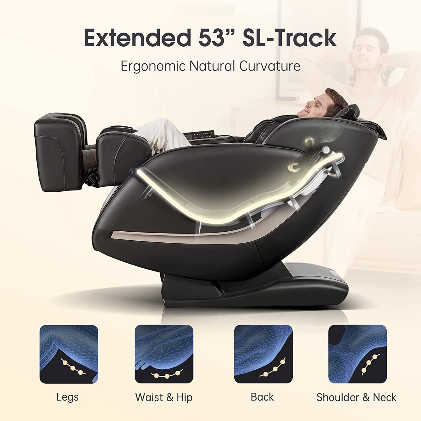 Easpearl 2022 SL Track Massage Chair, Zero Gravity Massage Chairs Full Body with Waist Heat, Thai Stretch, Body Scan, Shortcut Key, Bluetooth, Shiatsu Massage Recliner (Black)